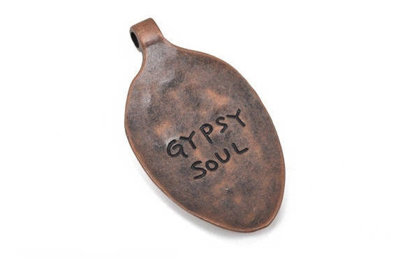 GYPSY SOUL Spoon Bowl Pendant, Copper with stamped letters, hammered metal, 3" long chc0057