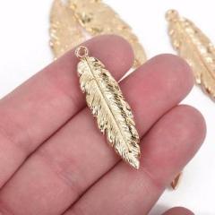 10 Gold FEATHER Charms, LIGHT Gold metal charms, gold feather pendants, 41x12mm, 1-5/8" long chg0581