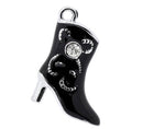 4 Silver Tone Rhinestone BLACK Enamel High-Heeled Boots Charm Pendants 21x15mm  che0355