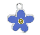 4 Silver Metal Enamel PERIWINKLE BLUE Flower Charm Pendants . che0088