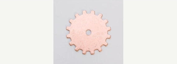 6 SMALL COPPER Solid Gear Cog Design Metal Charm Tags, Stamping Blanks . 24 gauge  3/4"  Msb0116