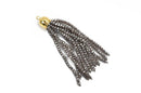 Crystal Bead Tassel Charm Pendant, GREY crystals with GOLD cap, about 3" long chg0567