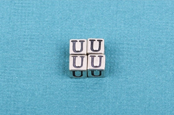 Alphabet LETTER U Sterling Silver Alphabet Block Bead, Square Cube, 4.5mm, pms0357