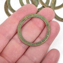 5 Bronze Affirmation Rings, Stamped Circle Washer Connector Links, "Trust Love Dream Hope" Verdigris Patina, 35mm, chb0516
