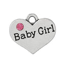 1 Antique Silver Pink Rhinestone "Baby Girl" Heart Charm Pendant 17x15mm  chs1397a