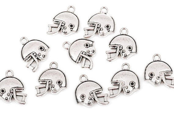 5 Silver FOOTBALL HELMET Charm Pendants, double sided design, silver tone metal, 3/4",  chs1840