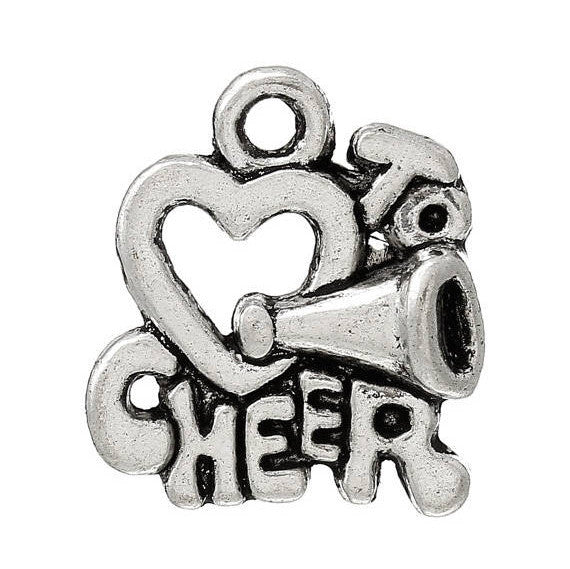 10 Antique Silver HEART "To Cheer" Message Charm Pendants  chs1455