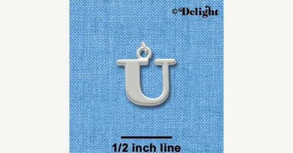 U . Alphabet Letter Monogram, Silver Plated Charm  chs0563