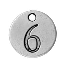 10 Number 6 (six) Antique Silver Carved Circle Disc Charm Pendant .  chs2273