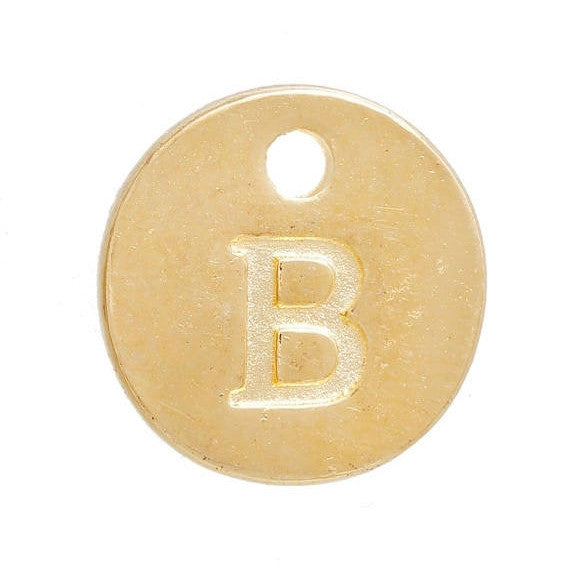 10 Letter B Alphabet Charms Gold Plated Monogram, double sided round disc letter charms, dot charms, 12mm, (1/2") chg0464