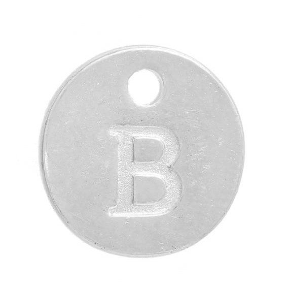 10 Letter B Alphabet Charms Silver Plated Monogram, double sided round disc letter charms, dot charms, 12mm, (1/2") chs2552