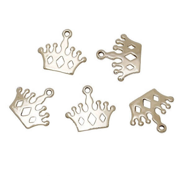 10 CROWN Charm Pendants, gold plated metal, 17x15mm, chg0287