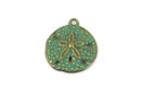 10 SAND DOLLAR Shell Charm Pendants, bronze metal with verdigris patina, chb0428