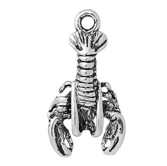 2 LOBSTER Charms, Antiqued Silver Plated Pendants chs2069