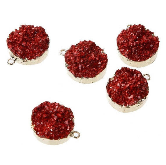 2 Gold Plated Faux Druzy Charm Pendants, RED SPARKLE Resin Druzy, 22x18mm, chg0519