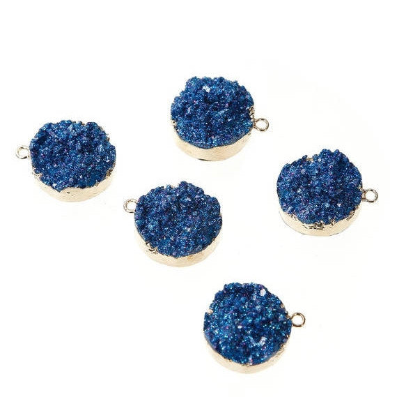 2 Gold Plated Faux Druzy Charm Pendants, BLUE SPARKLE Resin Druzy, 22x18mm, chg0518