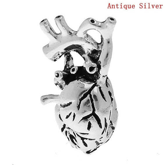 1 HEART Anatomical Body Parts Pewter Charm Pendant, 3D design, chs0570