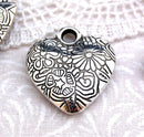 10 Lightweight Acrylic Heart Charms, silver coated with a floral pattern  23x25mm cha0017