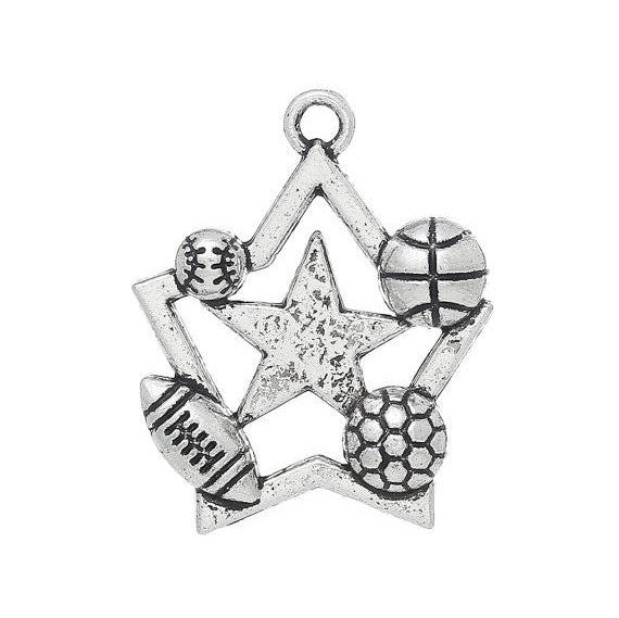 8 Silver Tone ALL STAR Sports Ball Charms Pendants chs1164