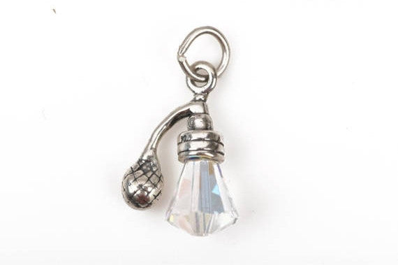 PERFUME BOTTLE Sterling Silver Charm Pendant, with Swarovski Crystal, Perfume Atomizer Charm,  pms0399