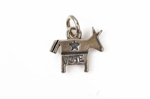 DEMOCRAT DONKEY Vote 2016, Election 2016 Sterling Silver Charm Pendant, 1/2" pms0402