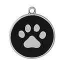 2 Large BLACK PAW Print Charm Pendants, Silver Enamel Discs, School Team Mascot Charms  che0471