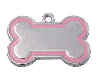 1 Pink and White Enamel and Silver Metal DOG BONE Tag Charm Pendant 31mm x 23mm  Che0011