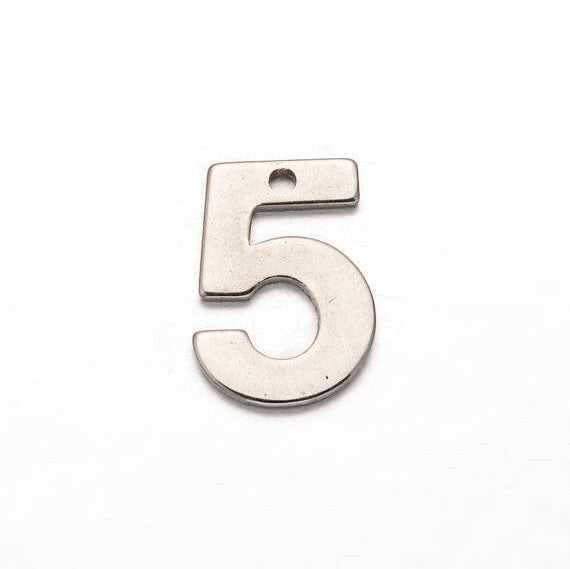 10 Number 5 (five) Stainless Steel Charm Pendants, chs2305