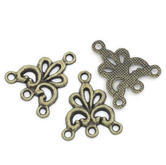 10 Antique Bronze Three to One Connector Charms Findings for multi-strand . 19mm x 17mm . chb0230