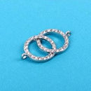 1 Rhinestone Sideways DOUBLE CIRCLE Connector Charm, silver tone metal base and clear crystals . chs0461