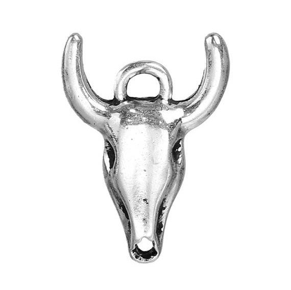 10 LONGHORN BULL Cow Antique Silver Tone Metal Charm Pendants, 21x15mm, chs2574