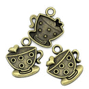 6 Bronze TEA CUP and Saucer Charm Pendants, 1"  chb0312