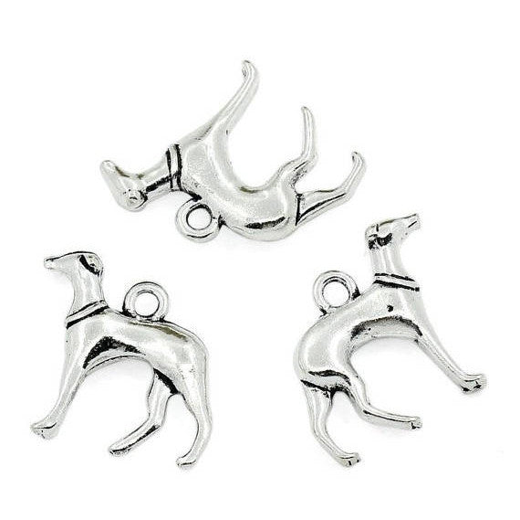 30 bulk GREYHOUND DOG Charm Pendants . silver tone . 20mm x 19mm. chs0806b