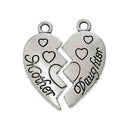 5 Sets Antique Silver Carved MOTHER and DAUGHTER Heart Charm Pendants  chs1344