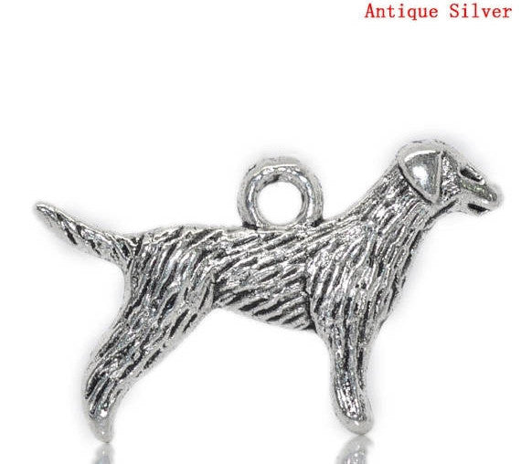 10 Silver Tone Labrador Retriever Dog Charm Pendants. chs0801