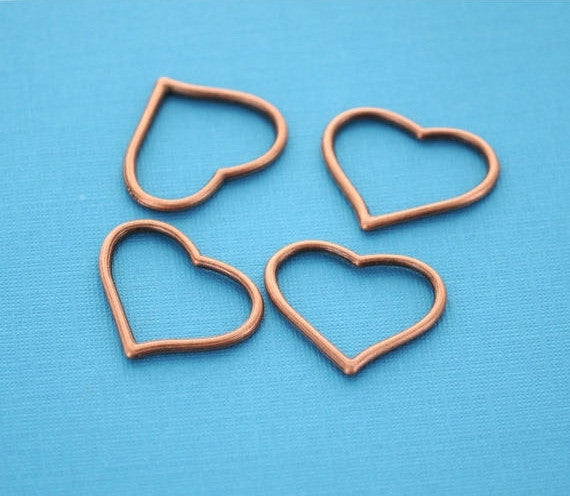 10 Copper Metal OPEN CURVY Heart Charm Connector Links . chc0004