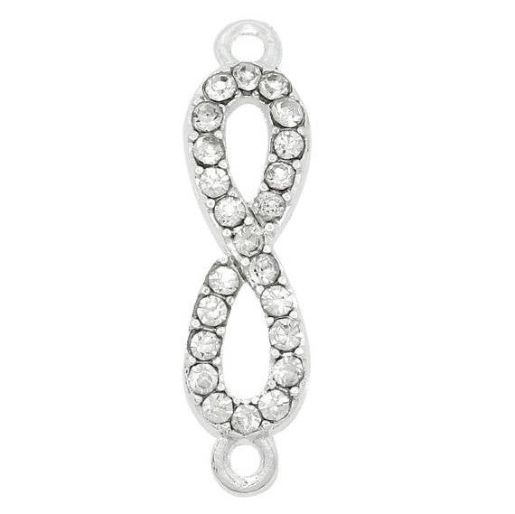 4 Rhinestone BRIGHT SILVER Infinity Connector Charms 26mm long . chs0529