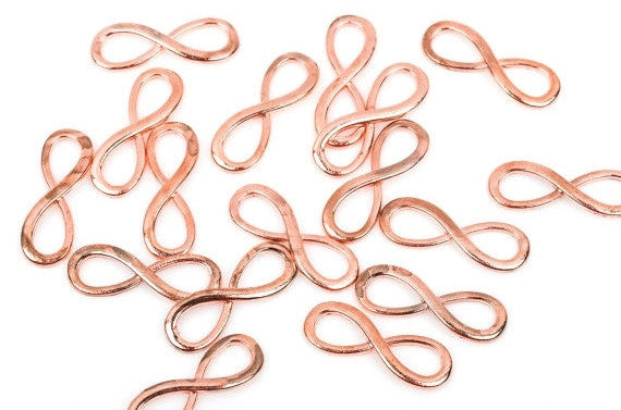 10 Bright Copper INFINITY SYMBOL Charm Pendant Connectors, distressed copper plated metal, 1-1/8" long chc0037