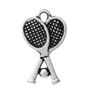 2 TENNIS RACQUET and Ball Charms, copper with silver plating, 17mm x 10mm chs2106