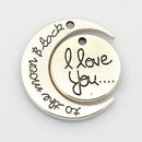 5 sets I Love You To the Moon and Back Pendant Charms, large crescent moon charms and silver circle disc, silver tone,  29x27mm, chs2188