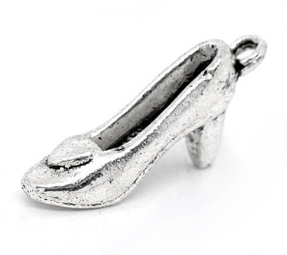 10 - Silver Tone Metal Pewter High Heel SHOE Fashion Charm Pendants 22x7mm  chs0671