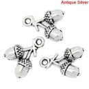 12  Silver Tone DOUBLE ACORN  Charms Pendants . chs1155
