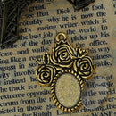 Antiqued Gold Pendant FLOWER BOUQUET Glass Cabochon Kits, Key Lock, 14x10mm Bezel Tray, for charms, jewelry, key chains, 10 sets kit0005