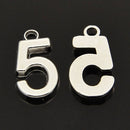 6 Silver Plated Number 5 (five) Charms, 18mm tall, about 3/4" chs2115