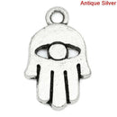 10 HAMSA HAND Evil Eye Antique Silver Tone Charm Pendants . chs0310
