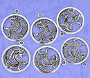4 Silver Tone Dragon Charm Circle Charm Pendants 38x32mm  chs0822