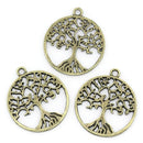 5 Antique Bronze Metal TREE OF Life Circle Charm Pendants. chb0146