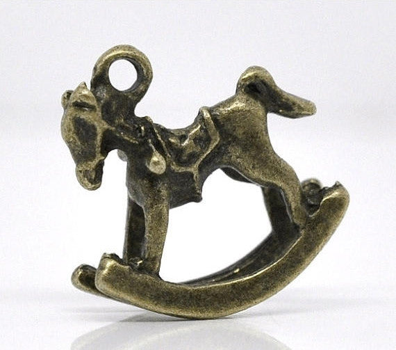 10 Wooden Rocking Horse Antique Bronze Tone Charm Pendants. 15x14mm chb0354