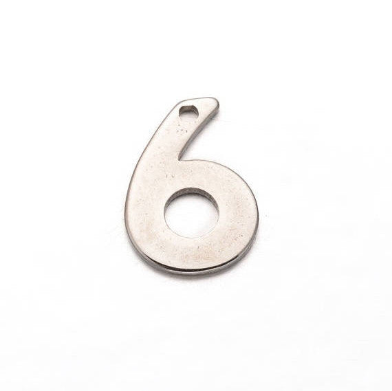 10 Number 6 (six) Stainless Steel Charm Pendants, chs2302