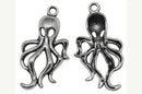 8 Silver Tone Pewter OCTOPUS Charm Pendants 30x17mm. chs0777